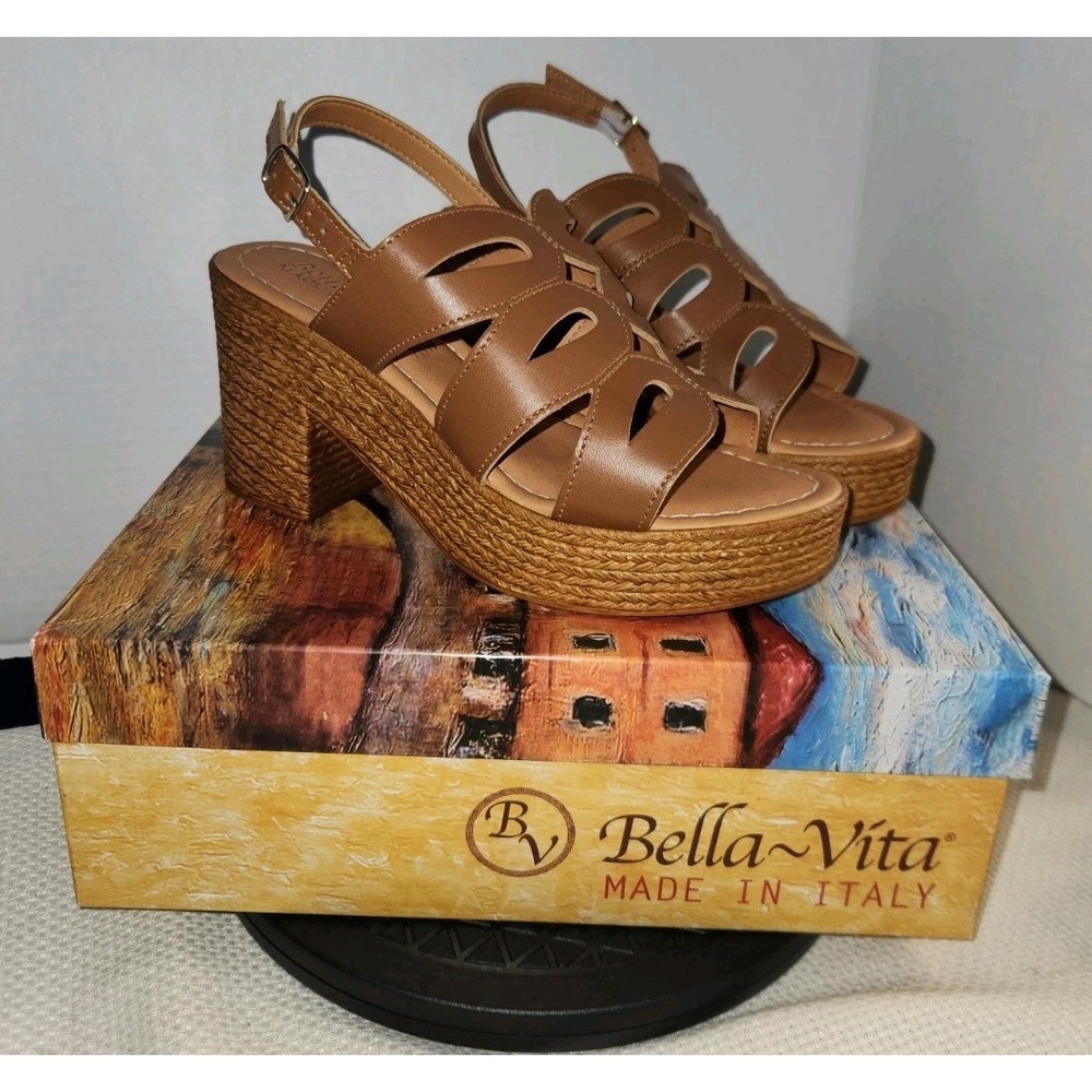Bella Vita Women Whisky Brown‎ Italy Chunky Platform Sandals Shoe 7.5WW Leather